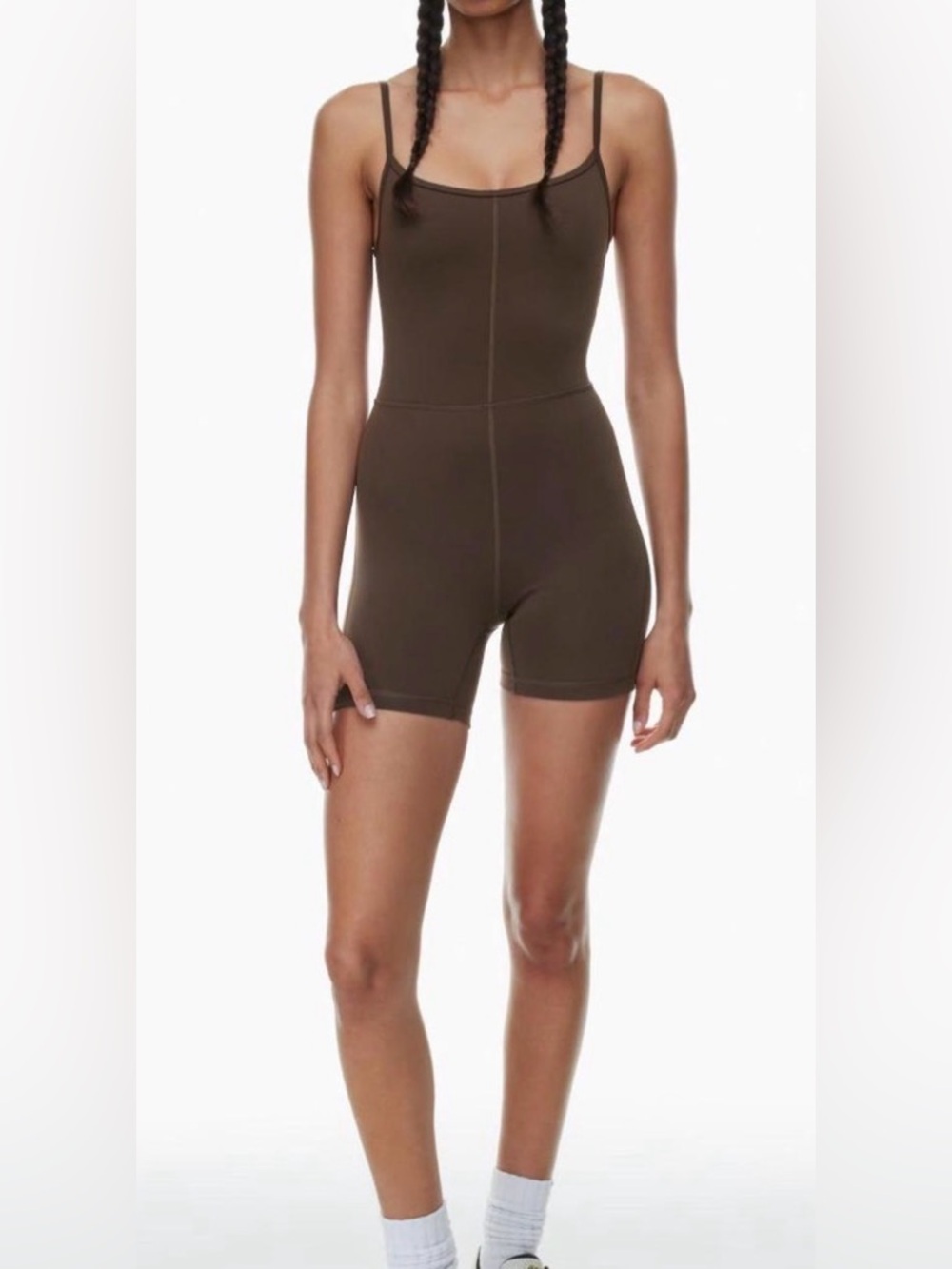 Aritzia Brown Fitted Spaghetti-Strap Romper